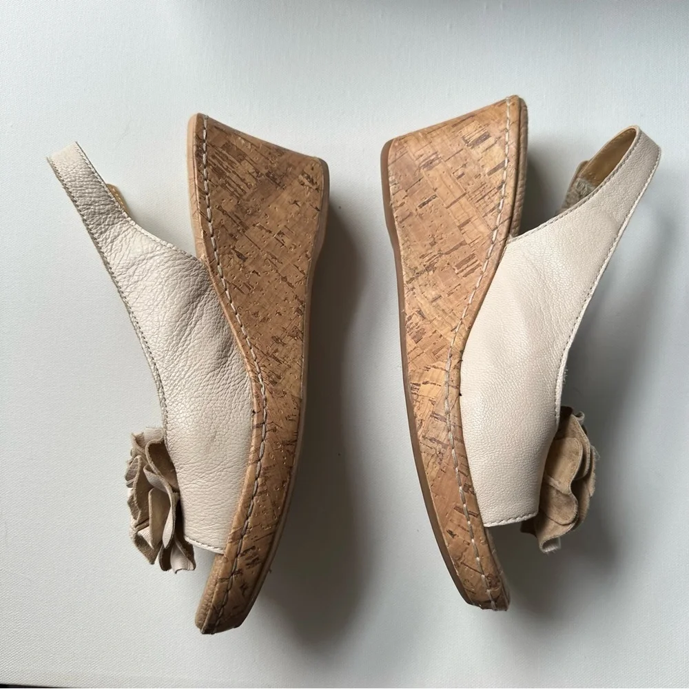Floral Cream Leather Slingback Wedge Sandals - Picture 4 of 11